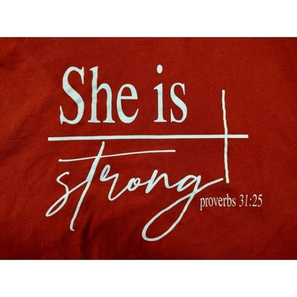 She is Strong Proverbs 31:25 red short sleeve t-shirt - Picture 3 of 10